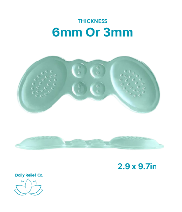 Light blue silicone mold with text indicating thickness and dimensions on a white background dailyreliefco
