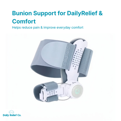 Bunion support device with text on a white background