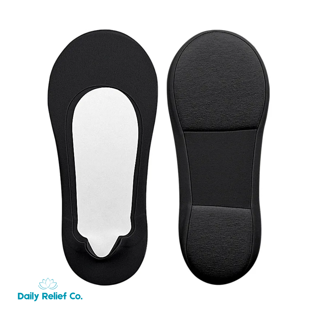 Black foot pain plantar relief socks on a white background, featuring Daily Relief Co. branding.