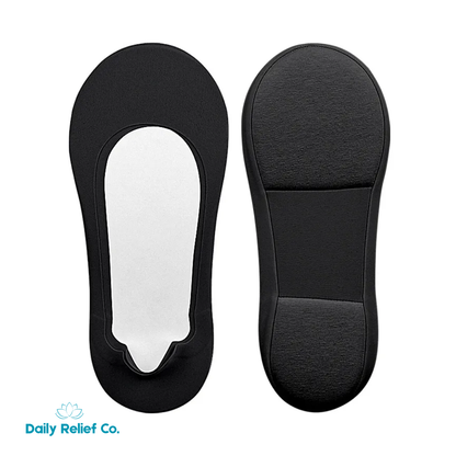 Black foot pain plantar relief socks on a white background, featuring Daily Relief Co. branding.
