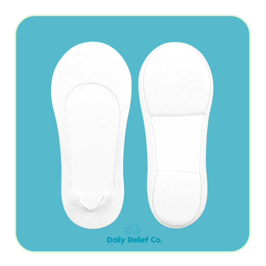 White  foot pain plantar relief socks  on a blue background with 'Daily Relief Co.' branding.