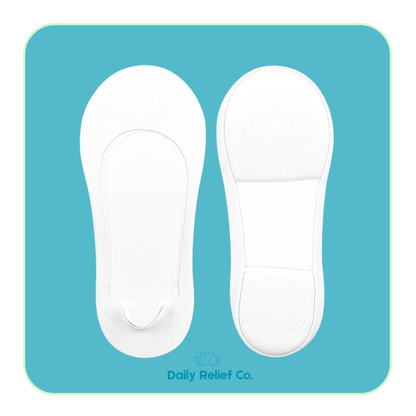 White  foot pain plantar relief socks  on a blue background with 'Daily Relief Co.' branding.